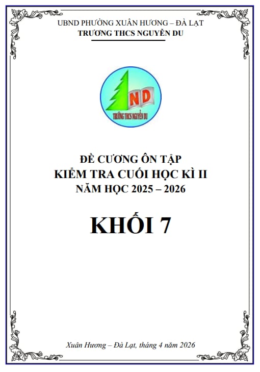 đề cương cuối học kì 2 toán 7 năm 2025 – 2026 trường thcs nguyễn du – lâm đồng