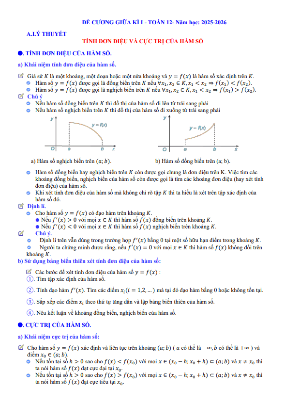 đề cương giữa kì 1 toán 12 năm 2025 – 2026 trường thpt đức trọng – lâm đồng