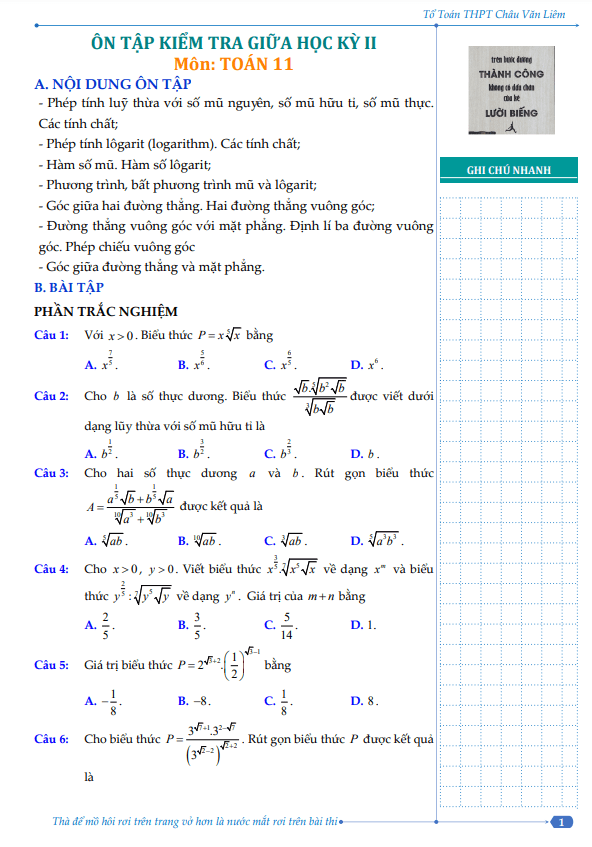 đề cương giữa kỳ 2 toán 11 năm 2023 – 2024 trường thpt châu văn liêm – cần thơ