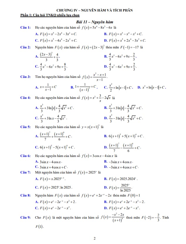 đề cương học kỳ 2 toán 12 năm 2025 – 2026 trường thpt yên hòa – hà nội