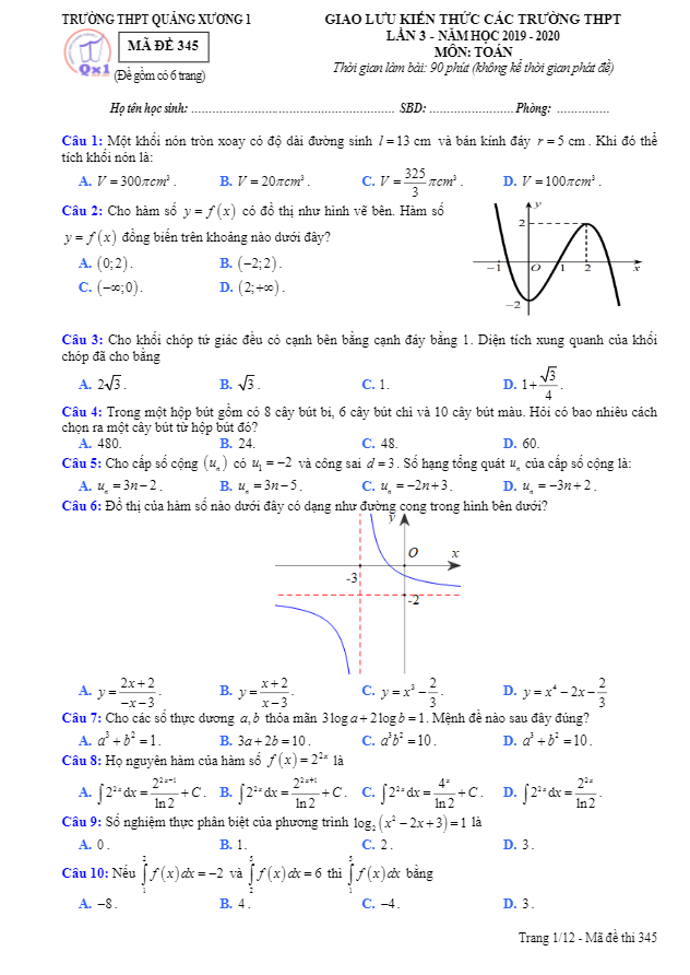 đề giao lưu kiến thức toán năm 2019 – 2020 lần 3 trường quảng xương 1 – thanh hóa