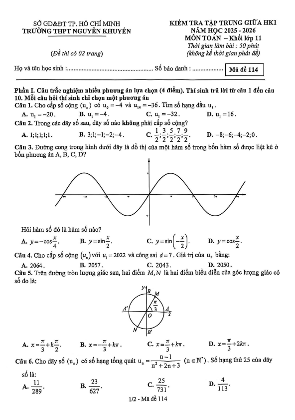 đề giữa hk1 toán 11 năm 2025 – 2026 trường thpt nguyễn khuyến – tp hcm