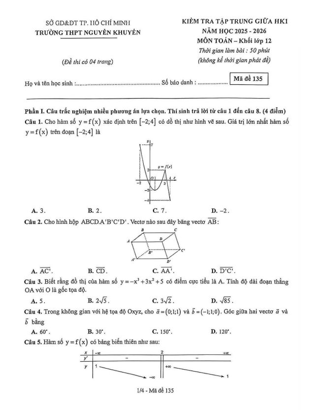 đề giữa hk1 toán 12 năm 2025 – 2026 trường thpt nguyễn khuyến – tp hcm