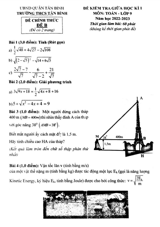 đề giữa học kì 1 toán 9 năm 2022 – 2023 trường thcs tân bình – tp hcm