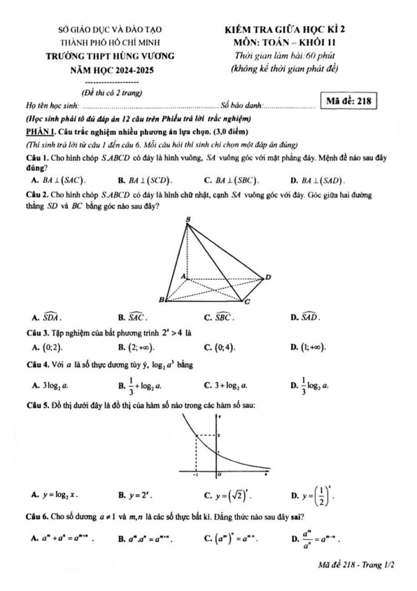 đề giữa học kì 2 toán 11 năm 2024 – 2025 trường thpt hùng vương – tp hcm