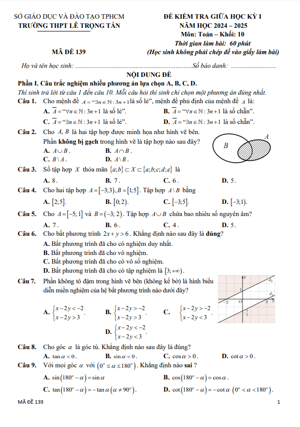 đề giữa học kỳ 1 toán 10 năm 2024 – 2025 trường thpt lê trọng tấn – tp hcm
