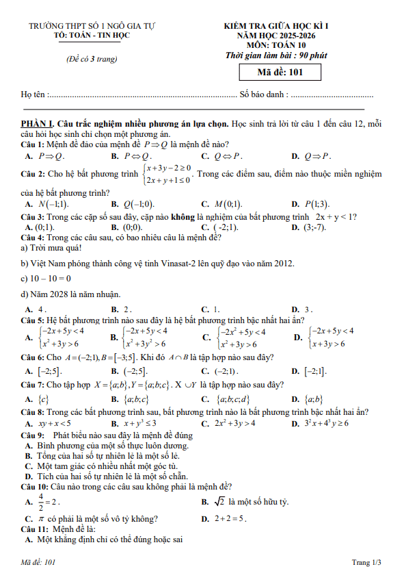 đề giữa học kỳ 1 toán 10 năm 2025 – 2026 trường thpt ngô gia tự 1 – đắk lắk