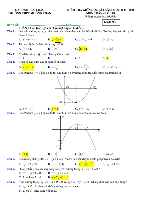 đề giữa học kỳ 2 toán 10 năm 2024 – 2025 trường thpt mường than – lai châu