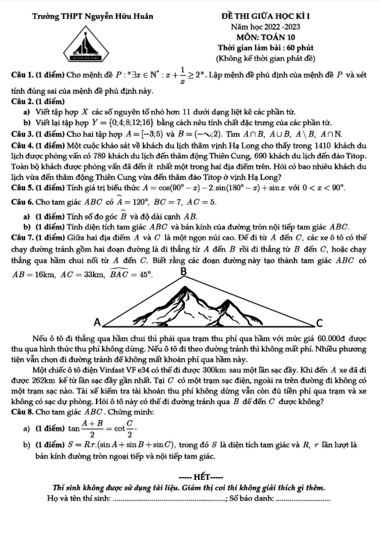 đề giữa kì 1 toán 10 năm 2022 – 2023 trường thpt nguyễn hữu huân – tp hcm