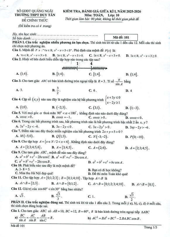 đề giữa kì 1 toán 10 năm 2025 – 2026 trường thpt duy tân – quảng ngãi