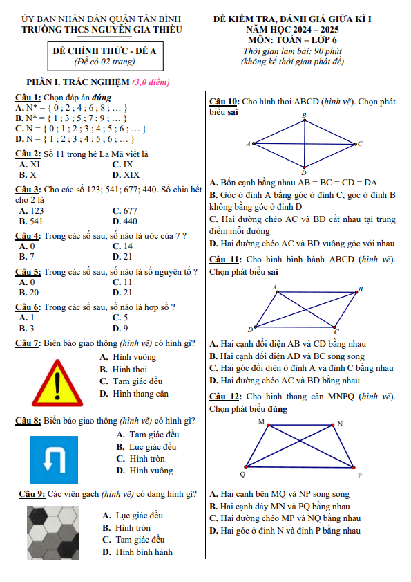 đề giữa kì 1 toán 6 năm 2024 – 2025 trường thcs nguyễn gia thiều – tp hcm