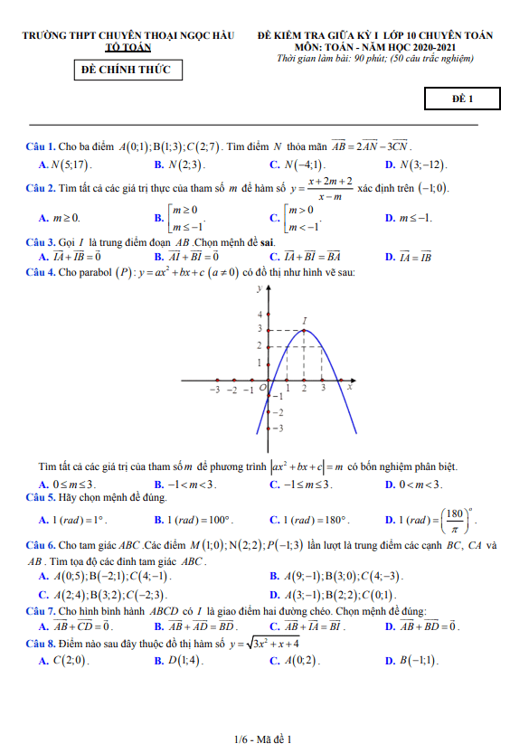 đề giữa kỳ 1 toán 10 chuyên năm 2020 – 2021 trường chuyên thoại ngọc hầu – an giang