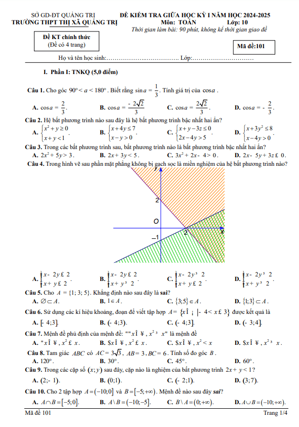 đề giữa kỳ 1 toán 10 năm 2024 – 2025 trường thpt thị xã quảng trị