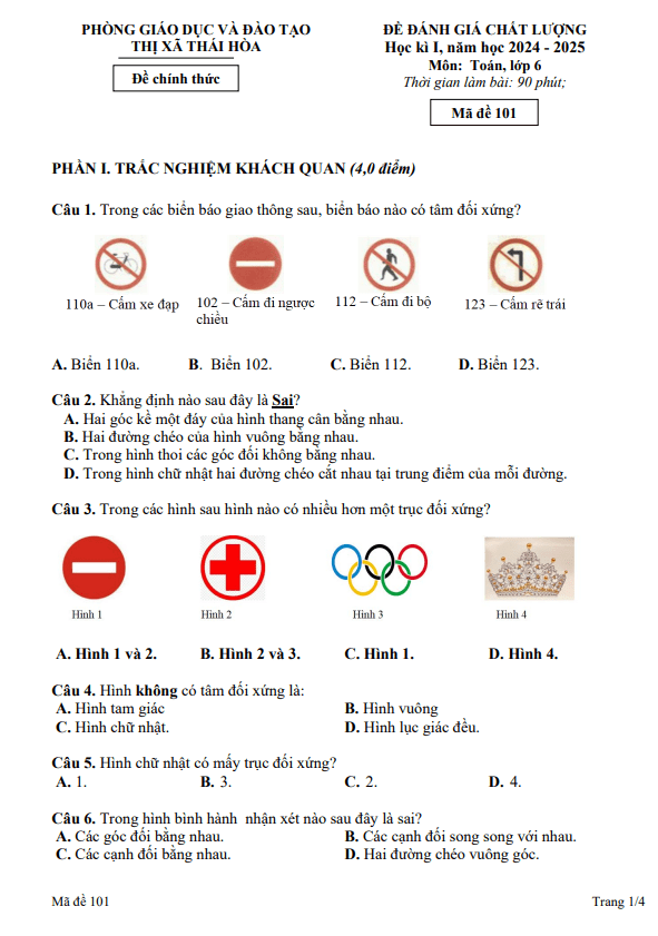 đề học kì 1 toán 6 năm 2024 – 2025 phòng gd&đt thái hòa – nghệ an