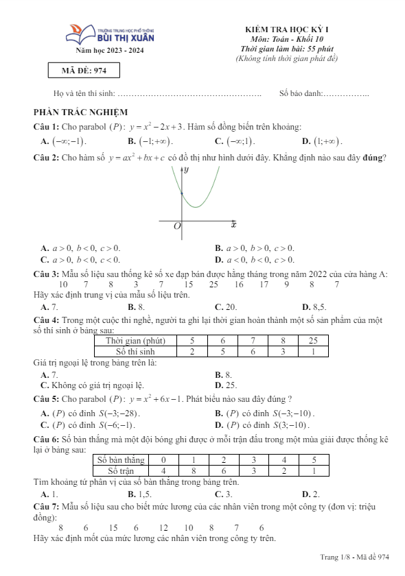 đề học kỳ 1 toán 10 năm 2023 – 2024 trường thpt bùi thị xuân – tp hcm
