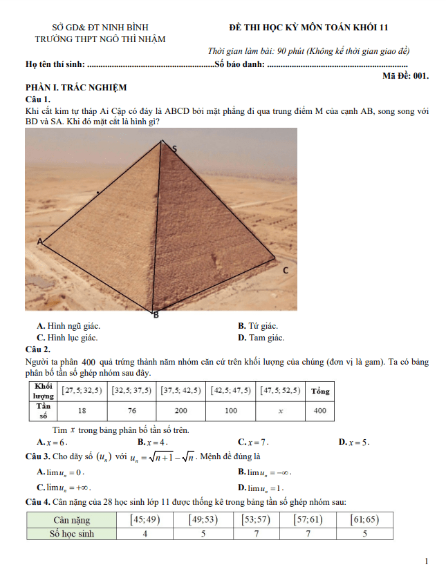 đề học kỳ 1 toán 11 năm 2023 – 2024 trường thpt ngô thì nhậm – ninh bình