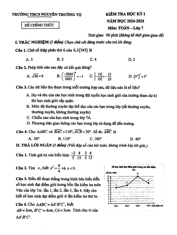 đề học kỳ 1 toán 7 năm 2024 – 2025 trường thcs nguyễn trường tộ – hà nội