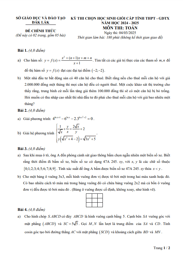đề học sinh giỏi tỉnh toán thpt&gdtx năm 2024 – 2025 sở gd&đt đắk lắk