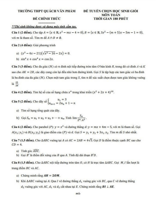 đề học sinh giỏi toán 10 năm 2023 – 2024 trường thpt quách văn phẩm – cà mau