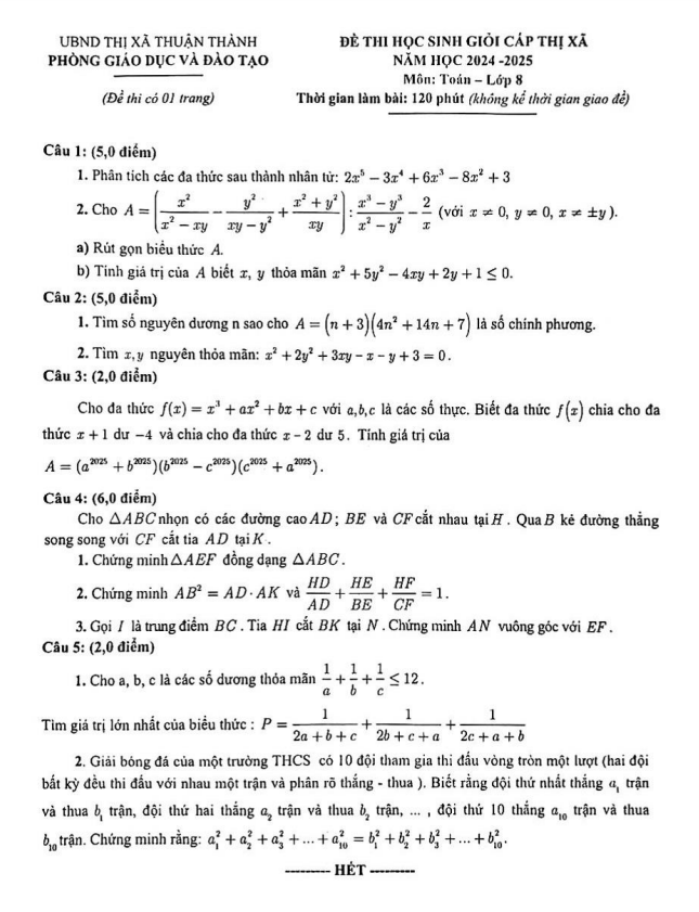 đề học sinh giỏi toán 8 năm 2024 – 2025 phòng gd&đt thuận thành – bắc ninh