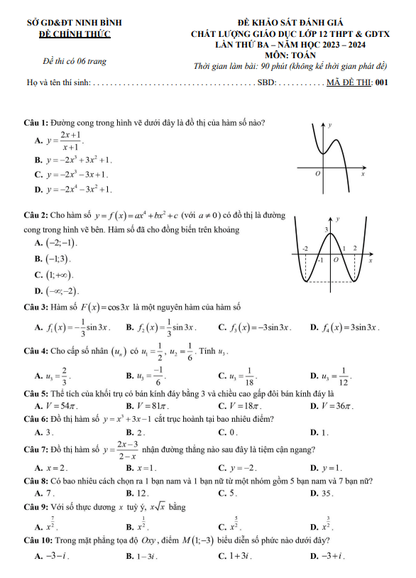 đề khảo sát chất lượng toán 12 lần 3 năm 2023 – 2024 sở gd&đt ninh bình