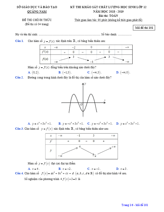 đề khảo sát chất lượng toán 12 năm 2018 – 2019 sở gd&đt quảng nam