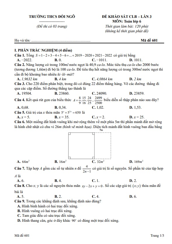 đề khảo sát clb toán 6 lần 3 năm 2025 – 2026 trường thcs đồi ngô – bắc ninh