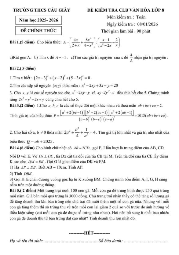 đề khảo sát clb toán 8 năm 2025 – 2026 trường thcs cầu giấy – hà nội