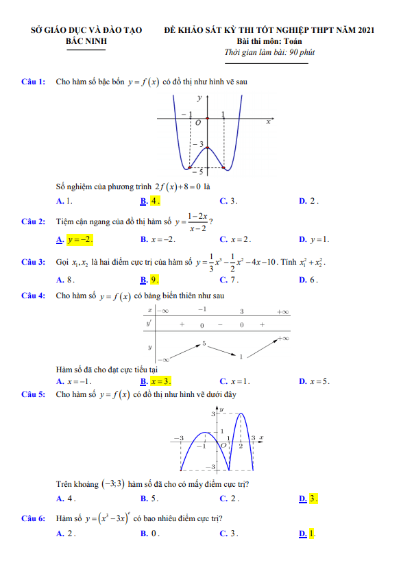 đề khảo sát môn toán thi tốt nghiệp thpt 2021 sở gd&đt bắc ninh
