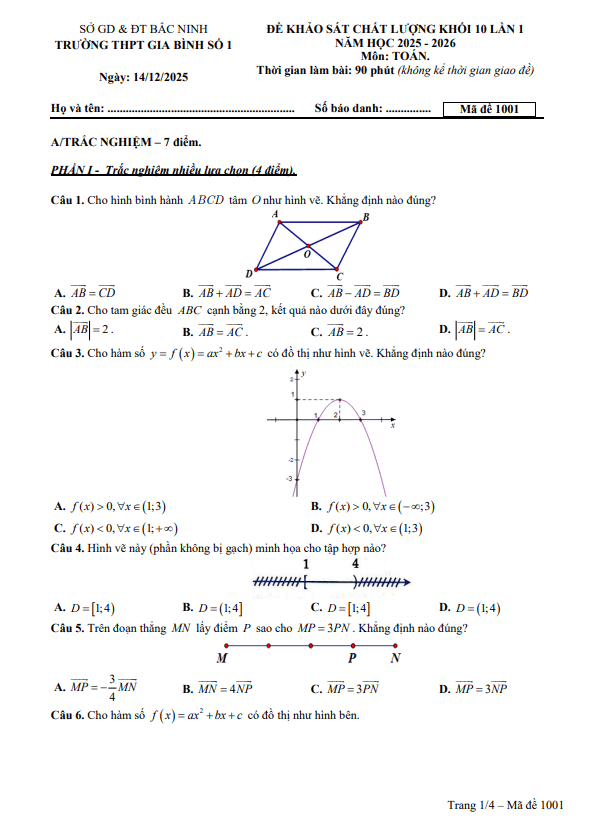 đề khảo sát toán 10 lần 1 năm 2025 – 2026 trường thpt gia bình 1 – bắc ninh