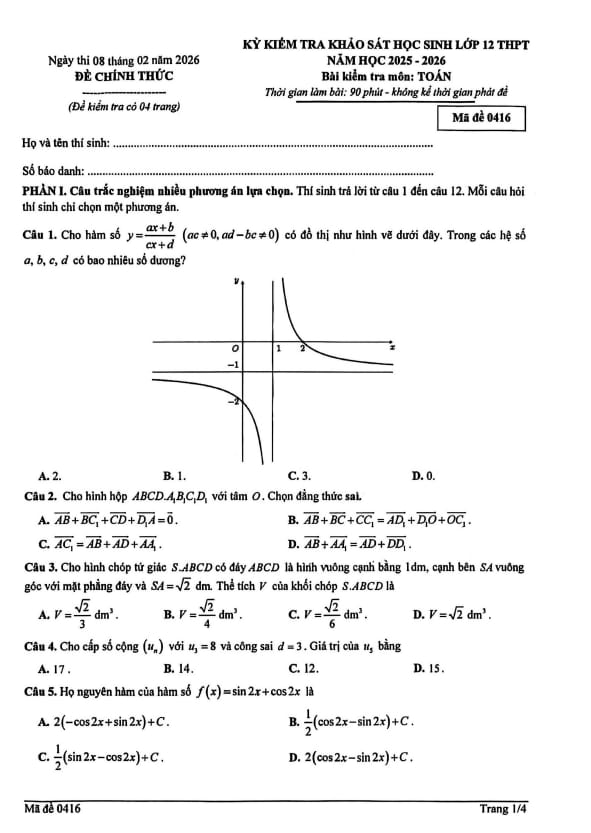 đề khảo sát toán 12 năm 2025 – 2026 trường thpt trần nhân tông – hà nội