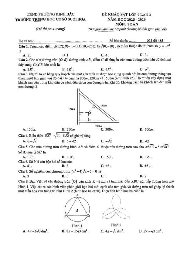 đề khảo sát toán 9 lần 3 năm 2025 – 2026 trường thcs suối hoa – bắc ninh