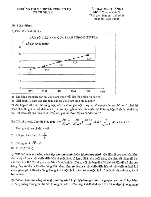 đề khảo sát toán 9 tháng 1 năm 2026 trường thcs nguyễn trường tộ – hà nội