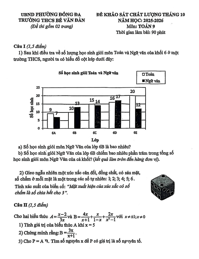 đề khảo sát toán 9 tháng 10 năm 2025 trường thcs bế văn đàn – hà nội