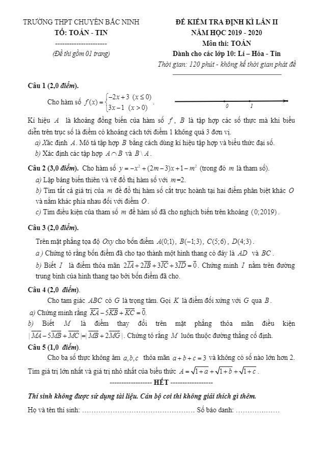 đề kiểm tra định kỳ lần 2 toán 10 năm 2019 – 2020 trường thpt chuyên bắc ninh