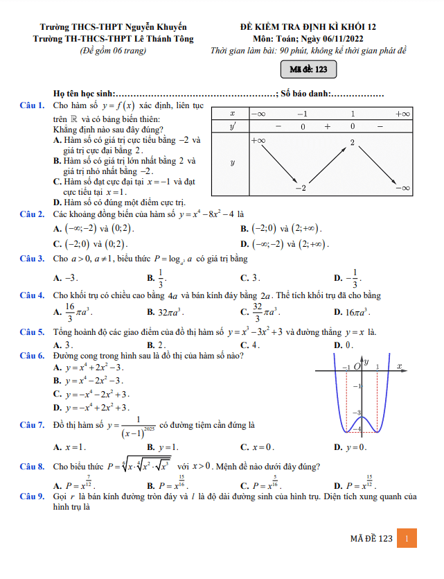 đề kiểm tra toán 12 năm 2022 – 2023 trường nguyễn khuyến & lê thánh tông – tp hcm