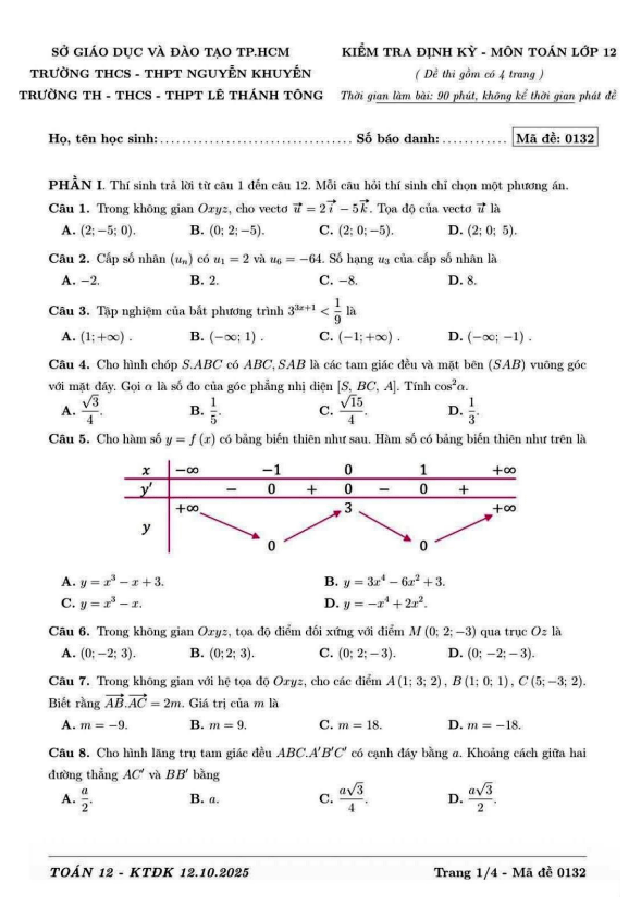 đề kiểm tra toán 12 tháng 10 năm 2025 trường nguyễn khuyến & lê thánh tông – tp hcm (2)