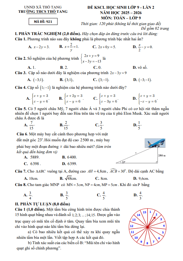 đề kscl toán 9 lần 2 năm 2025 – 2026 trường thcs thổ tang – phú thọ