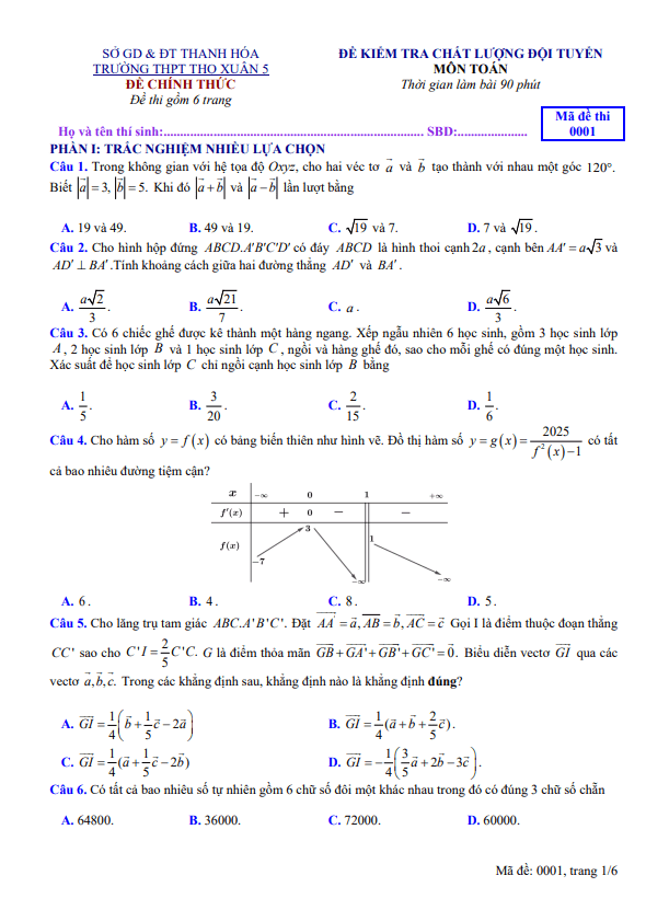đề ktcl đội tuyển toán năm 2025 – 2026 trường thpt thọ xuân 5 – thanh hóa