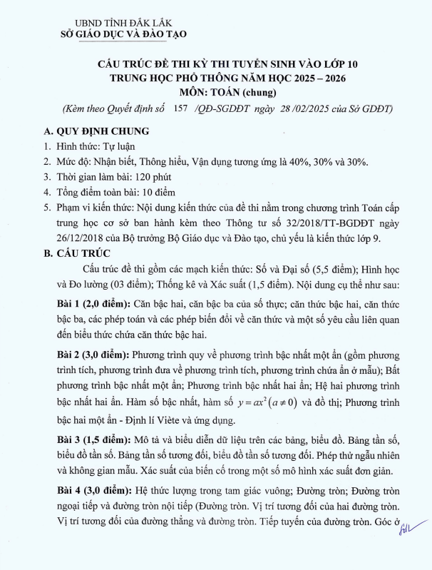 đề minh họa tuyển sinh 10 môn toán (chung) năm 2025 – 2026 sở gd&đt đắk lắk