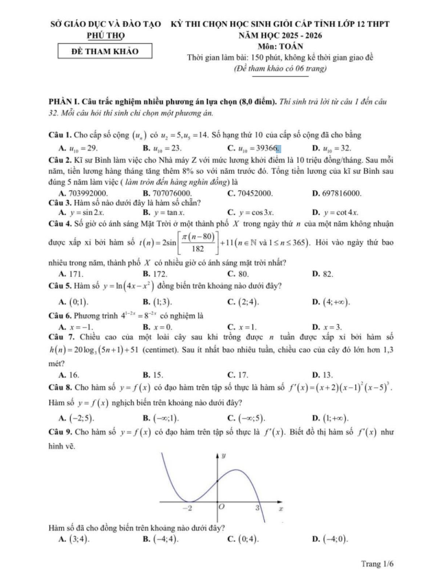 đề tham khảo chọn hsg tỉnh toán 12 năm 2025 – 2026 sở gd&đt phú thọ