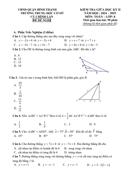 đề tham khảo giữa kì 2 toán 8 năm 2024 – 2025 phòng gd&đt bình thạnh – tp hcm