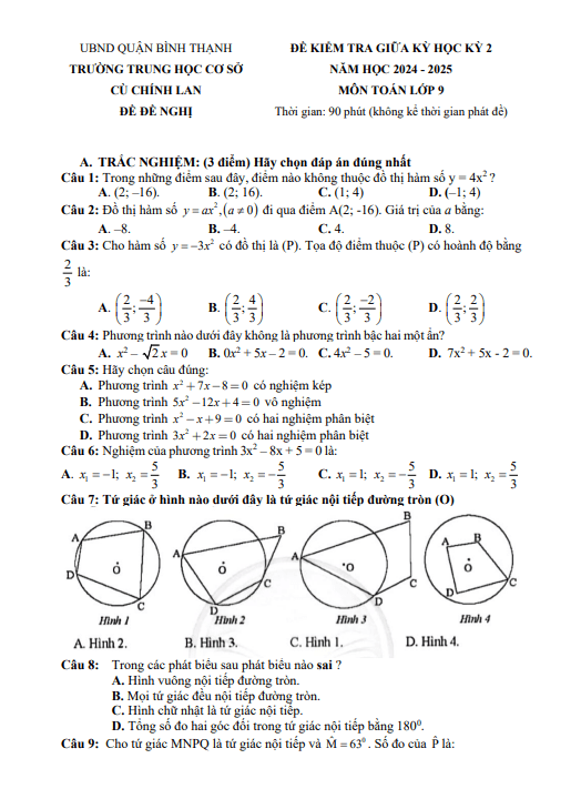 đề tham khảo giữa kì 2 toán 9 năm 2024 – 2025 phòng gd&đt bình thạnh – tp hcm