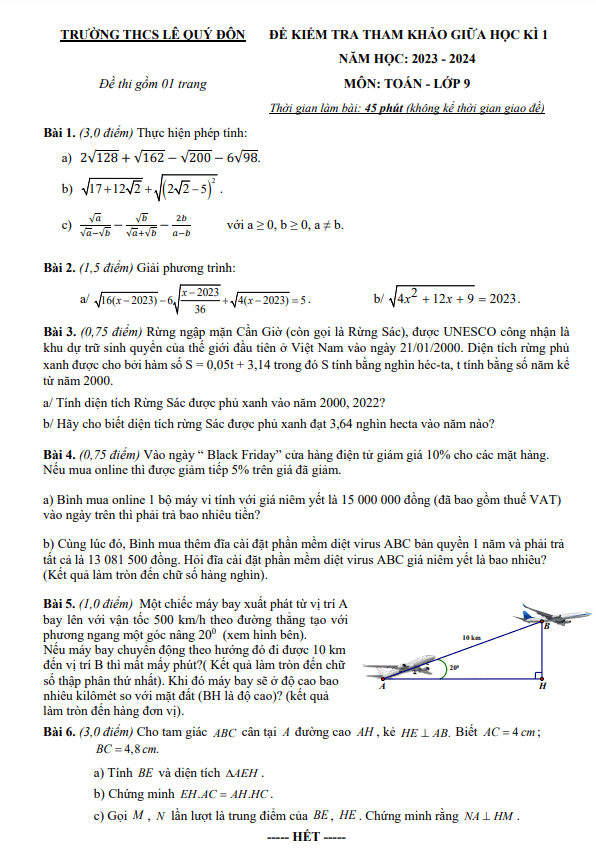 đề tham khảo giữa kỳ 1 toán 9 năm 2023 – 2024 trường thcs lê quý đôn – tp hcm