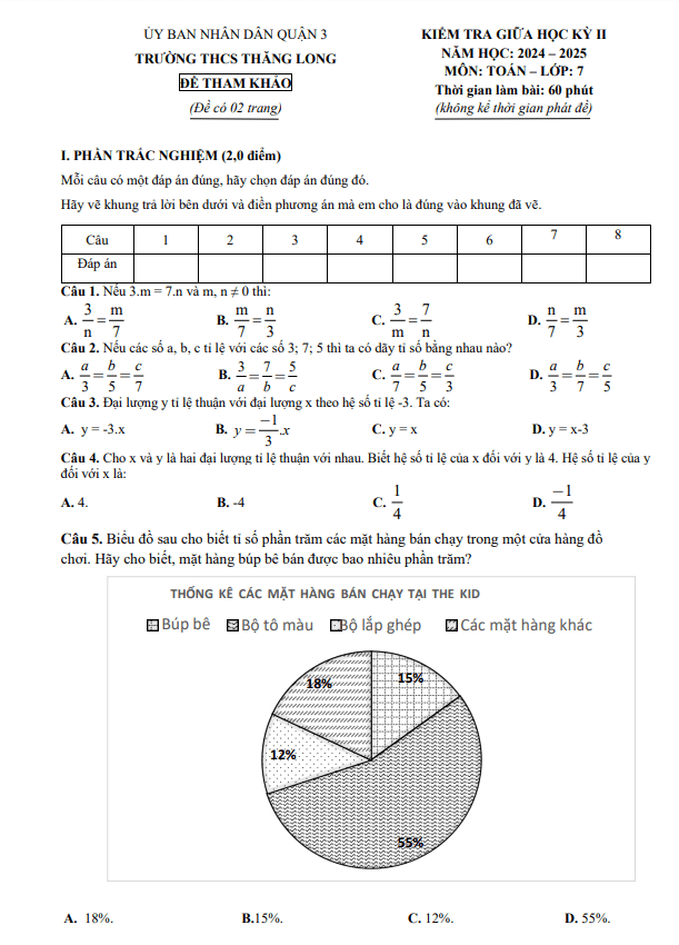 đề tham khảo giữa kỳ 2 toán 7 năm 2024 – 2025 phòng gd&đt quận 3 – tp hcm