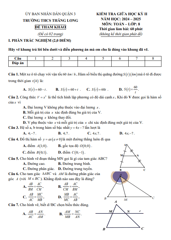 đề tham khảo giữa kỳ 2 toán 8 năm 2024 – 2025 phòng gd&đt quận 3 – tp hcm