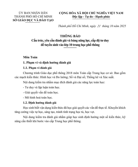 đề tham khảo tuyển sinh lớp 10 môn toán năm 2026 – 2027 sở gd&đt tp hồ chí minh