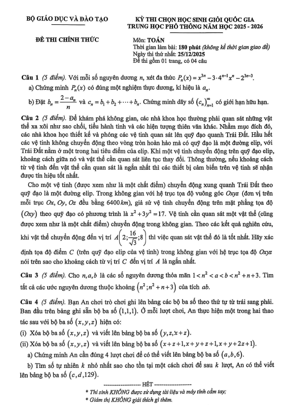 đề thi chọn học sinh giỏi quốc gia môn toán thpt năm học 2025 – 2026