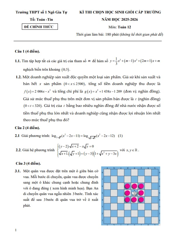 đề thi chọn hsg toán 12 năm 2025 – 2026 trường thpt ngô gia tự 1 – đắk lắk