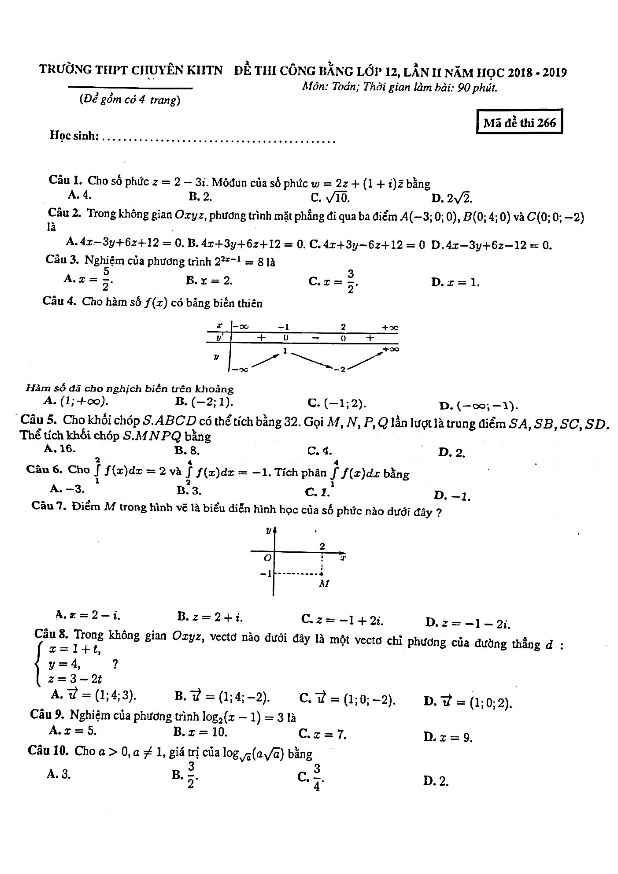 đề thi công bằng toán 12 lần 2 năm 2018 – 2019 trường chuyên khtn – hà nội